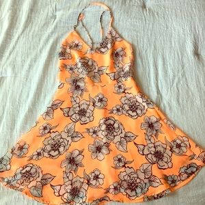 Bright peach and white floral skater dress